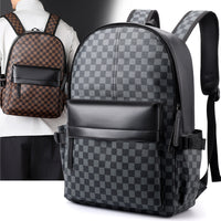 Premium Leather Checked Backpack – Waterproof & Stylish