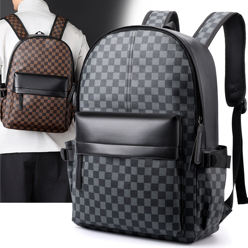 Premium Leather Checked Backpack – Waterproof & Stylish