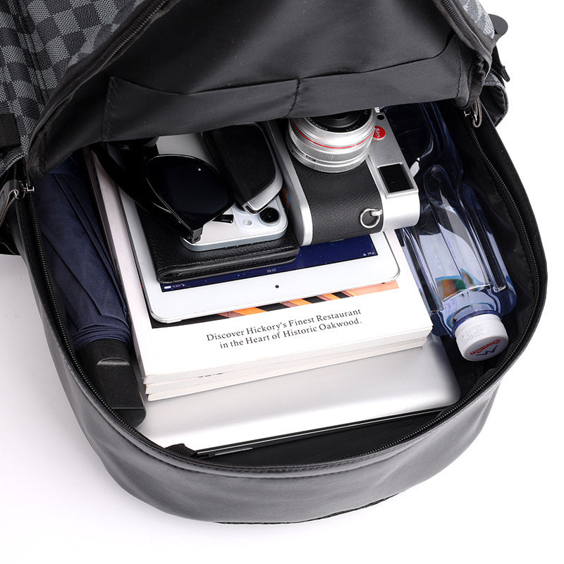 Premium Leather Checked Backpack – Waterproof & Stylish