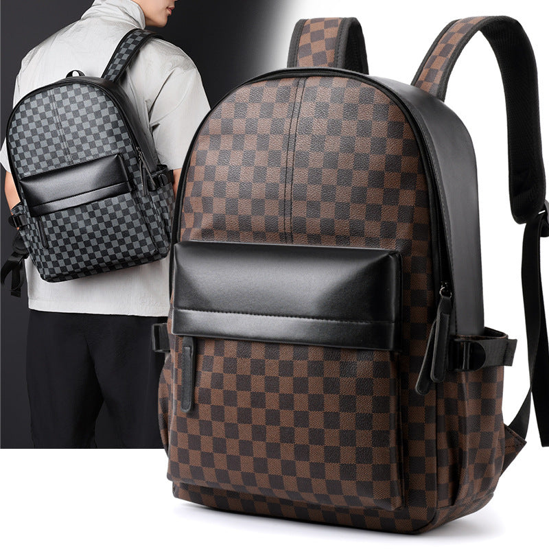 Premium Leather Checked Backpack – Waterproof & Stylish