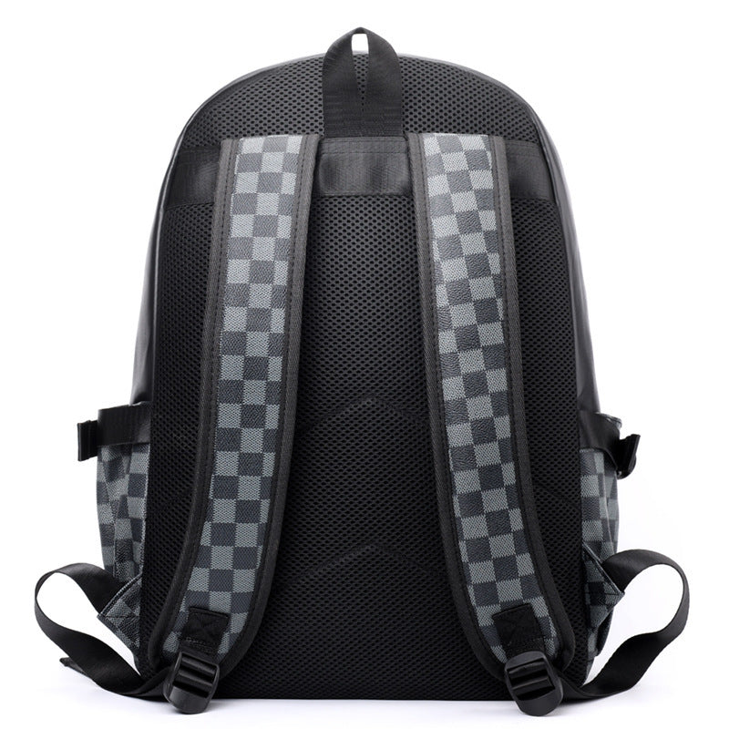 Premium Leather Checked Backpack – Waterproof & Stylish