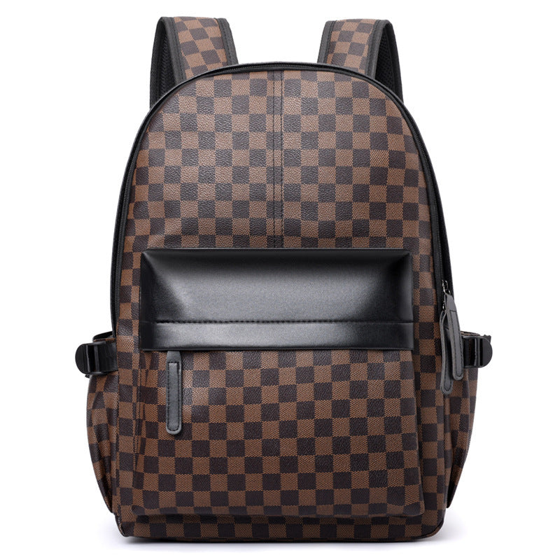 Premium Leather Checked Backpack – Waterproof & Stylish