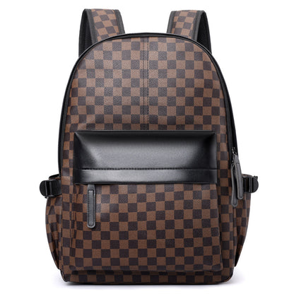 Premium Leather Checked Backpack – Waterproof & Stylish