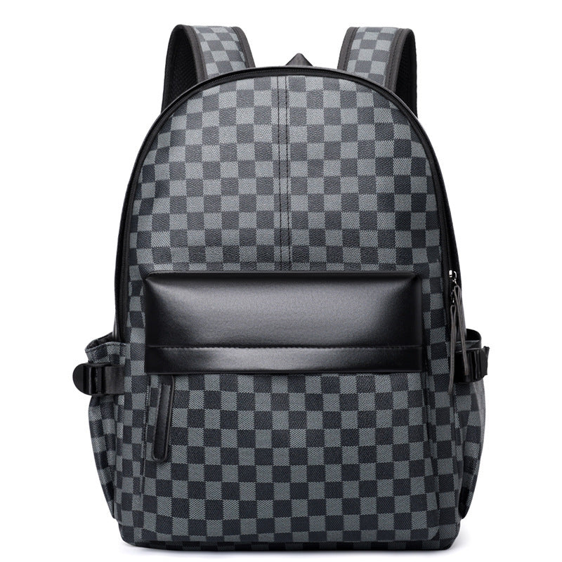 Premium Leather Checked Backpack – Waterproof & Stylish