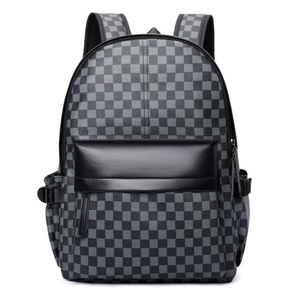 Premium Leather Checked Backpack – Waterproof & Stylish