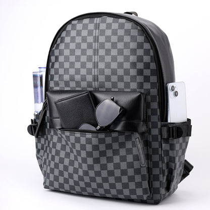 Premium Leather Checked Backpack – Waterproof & Stylish