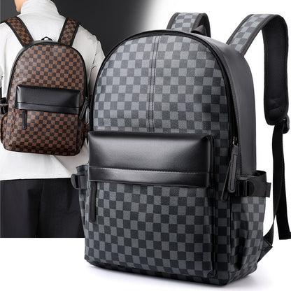 Premium Leather Checked Backpack – Waterproof & Stylish